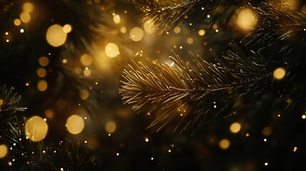 Poster - Close-up of a pine branch with bokeh lights, suggesting a festive, wintery atmosphere.