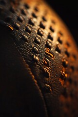 Poster - Close-up of old, textured leather ball with stitching.
