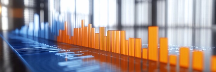 Leinwandbilder - Abstract 3D bar graph data visualization on a digital surface, showing fluctuating data trends.