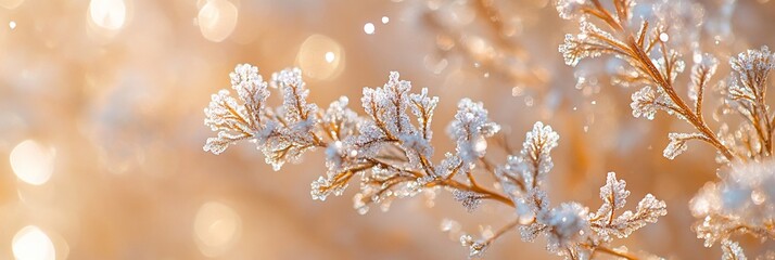 Aufkleber - Frosty winter branch with bokeh background.