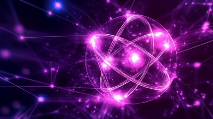 Aufkleber - Abstract glowing atom model with energy flow, representing science, technology, and innovation.