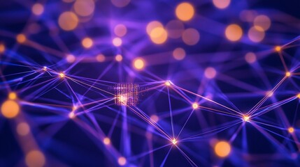 Fototapete - Abstract network connection with glowing nodes and lines.