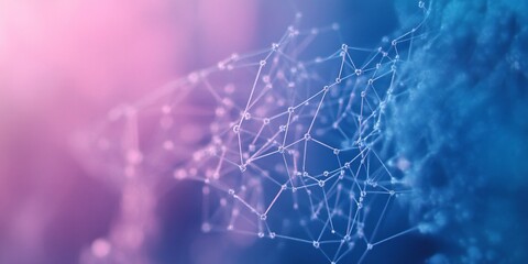 Fototapete - Abstract network connection lines and dots on pink and blue background.