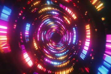 Aufkleber - Abstract vibrant neon light tunnel.