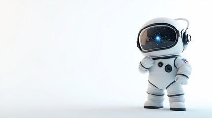 Wall Mural - cute cartoon astronaut in space suit, thinking, against white background.