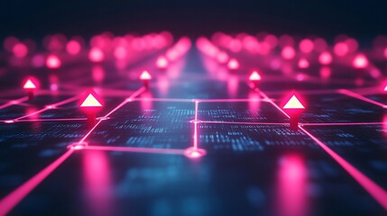 Aufkleber - Futuristic digital network with glowing pink nodes and blue lines forming a path.