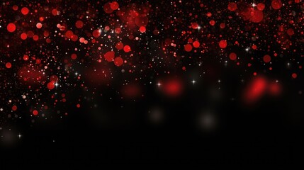Red sparkles on a black background with copy space.