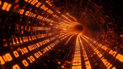 Poster - Abstract digital tunnel with glowing binary code.