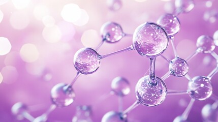 Poster - Abstract 3D rendering of a molecule structure with transparent atoms connected by bonds, set against a blurred pink background.