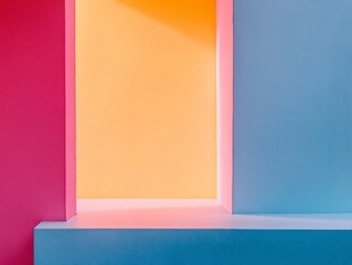 Aufkleber - Abstract colorful background with pink, orange, and blue walls and a light blue platform.
