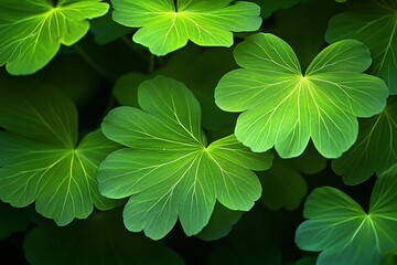 Poster - Lush green leaves with prominent veins, illuminated by sunlight, creating a vibrant natural texture.