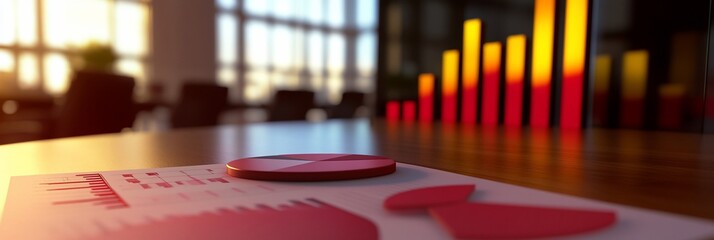 Aufkleber - Financial charts and graphs on a table in a modern office with large windows.