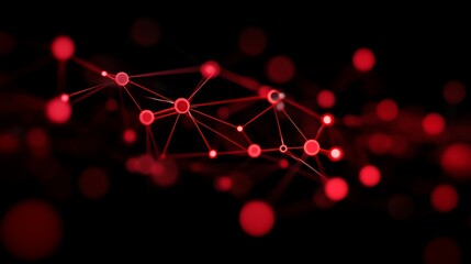 Fototapete - Abstract red glowing network nodes and connections on a black background.