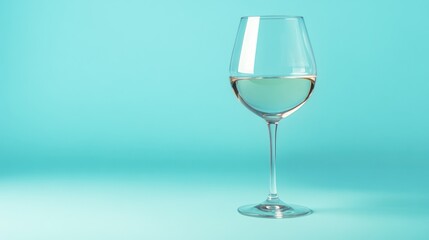 Glass of white wine on a blue background.