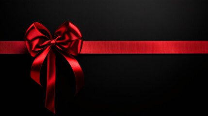 Aufkleber - Glossy crimson ribbon tied elegantly, symbolizing romantic moments against dark backdrop, perfect for festive occasions