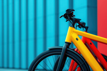 Vibrant yellow and red bicycles against colorful backdrop