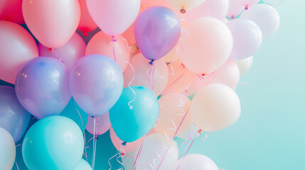 A bunch of colorful balloons are floating in the air