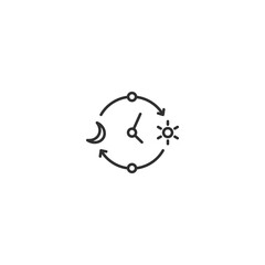 minimalistic day and night cycle icon representing time concept in black and white