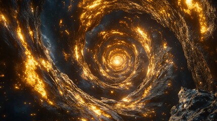 Wall Mural - glowing spiral tunnel with fiery texture.