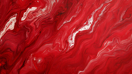 Poster - Fluid acrylic painting forming a mesmerizing red and white marble pattern, perfect for Valentine's Day projects and romantic designs