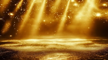 Wall Mural - golden light beams illuminate a sparkling, magical surface, creating an ethereal and warm ambiance