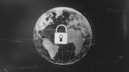 Poster - Global security concept with a padlock on a digital earth.
