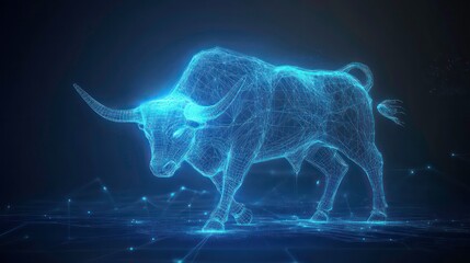 Aufkleber - Glowing polygonal bull, digital art.