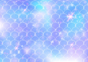 Wall Mural - Rainbow scales background with kawaii mermaid princess pattern.