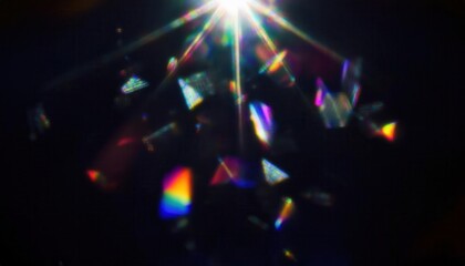 Captivating close-up of iridescent light refractions on prismatic hexagonal crystals, evoking cosmic energy and ethereal beauty