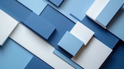Aufkleber - Abstract blue and white geometric shapes background.
