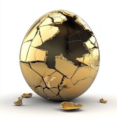 Poster - Gold luxury Easter egg cracked open with available text space. 3D Rendering