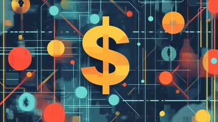 Leinwandbilder - Abstract digital illustration of a dollar sign within a complex network of lines and circles.