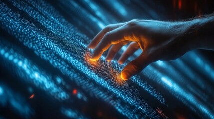 close up of a hand touching technology