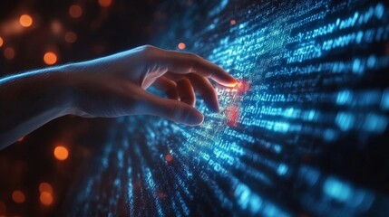 close up of a hand touching technology