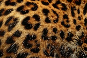 Wall Mural - Close up of leopard fur showing spots, texture, and whiskers