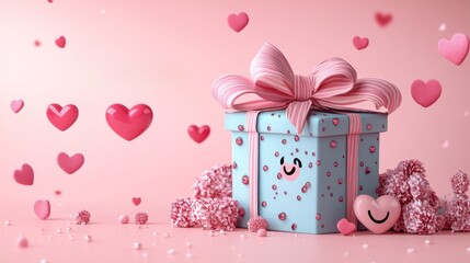 Wall Mural - gift box with ribbon on a pink background