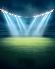 Wall Mural - a stadium with a green field and lights that says  stadium Generative AI
