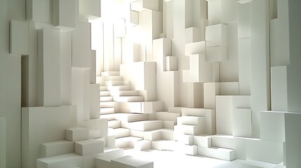 Aufkleber - Sunlit White Cubes Abstract Architectural Art Installation Design : Generative AI