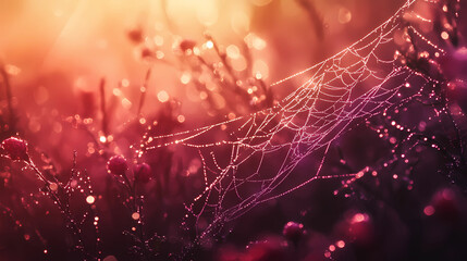 Morning Dew Captured in a Macro Shot of a Spider Web