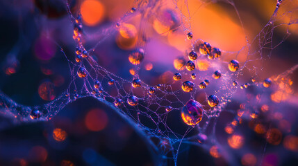 Glistening Dew on Spider Web - Morning Macro Photography