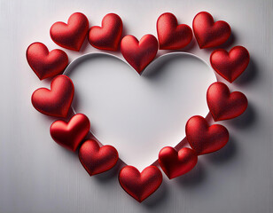 Wall Mural - Numerous small, red, heart-shaped objects are arranged to form a larger heart shape.
