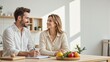 © ArtNeuroNet - Joyful couple writing a grocery list together in a bright kitchen with fresh fruits and a stylish design, Couple grocery listing