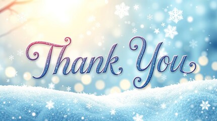 A beautifully crafted thank you banner adorned with sparkling snowflakes shines against a winter backdrop, conveying warmth and appreciation during the snowy season