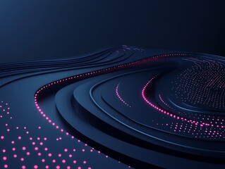 Abstract Dark Blue Wavy Surface with Pink Lights