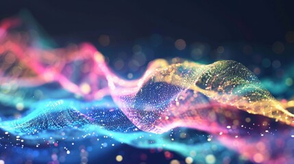 Wall Mural - waves of neon light dance in vivid colors against a deep dark backdrop, creating a captivating visua