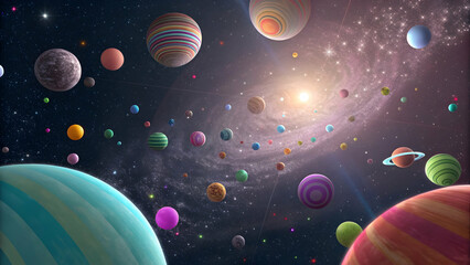 Wall Mural - Colorful Planets in Space with Galaxy Background and Stars