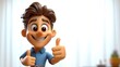 © k - Cheerful cartoon character giving thumbs up in vibrant 3D style positive expression