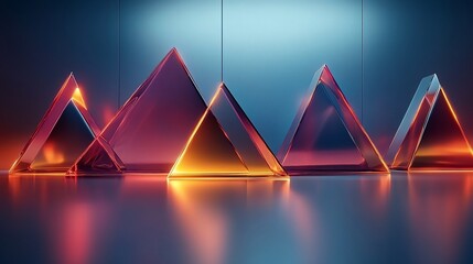 Wall Mural - Abstract glass pyramids with vibrant reflections.