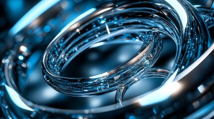 Wall Mural - abstract blue metallic spiral rings.