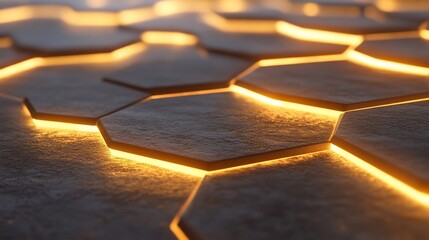 Wall Mural - illuminated hexagonal grid pattern.